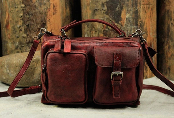 Genuine Handmade Vintage Leather Message Bag Handbag Shoulder Bag Women Leather Purse Chic Office