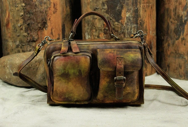 Daily Spirit Minimal Look Genuine Handmade Vintage Leather Message Bag Handbag Shoulder Bag Women Leather Purse