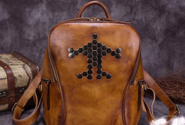 Practical day bag Genuine Leather Backpack Bag Vintage Shoulder Bag Handbag Purse For Women