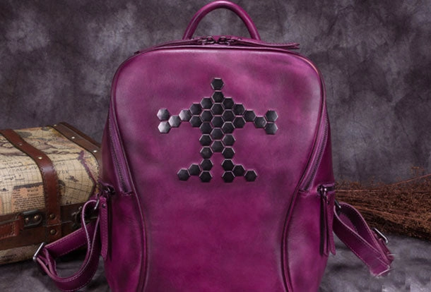 Compact Construction Genuine Leather Backpack Bag Vintage Shoulder Bag Handbag Purse For Women