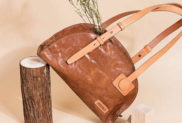 Genuine Leather Bag Semicircle Style Handmade Handbag Shoulder Bag Purse For Women Classic office handbag Elegant Heritage