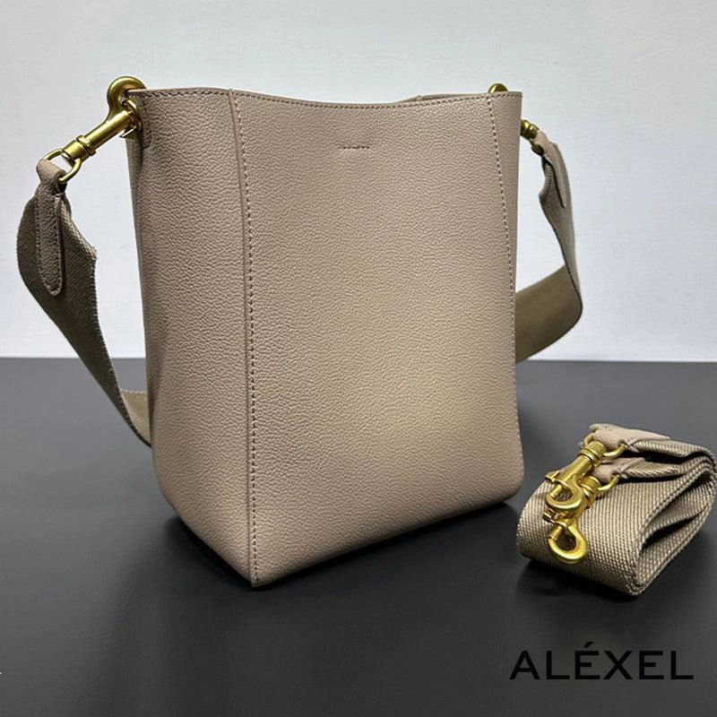 Genuine Leather Bucket Bag, Minimalist Classic Leather Tote Bag, Fashion Designer Shoulder Bag Wide Strap Tan, Green, Blue, Gift For Her Timeless Accessory All Season Use