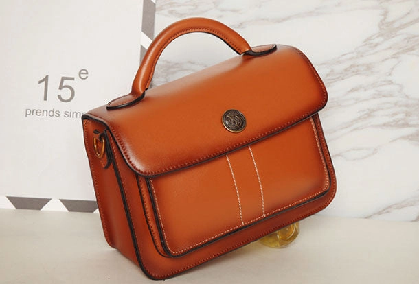 Genuine Leather crossbodybag handbag shoulder bag for women leather bag Rust Orange Formal Accessory