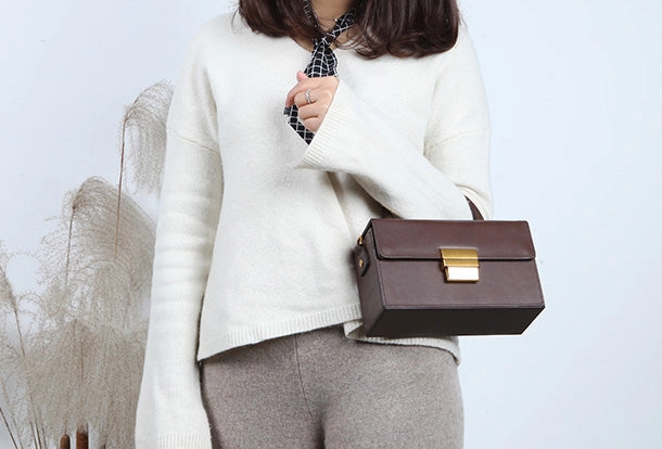 Genuine Leather Cute Cube Box Handbag Crossbody Bag Shoulder Bag Women Leather Purse Fashion Outfit