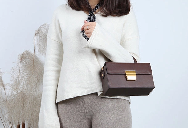 Practical city carry Genuine Leather Cute Cube Box Handbag Crossbody Bag Shoulder Bag Women Leather Purse