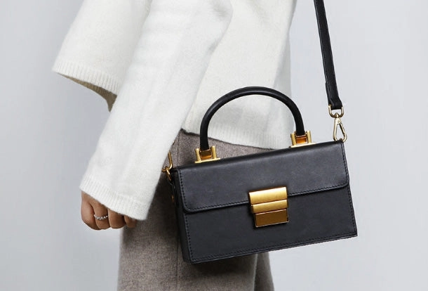Sustainable Craft Polished Style Genuine Leather Cute Cube Box Handbag Crossbody Bag Shoulder Bag Women Leather Purse