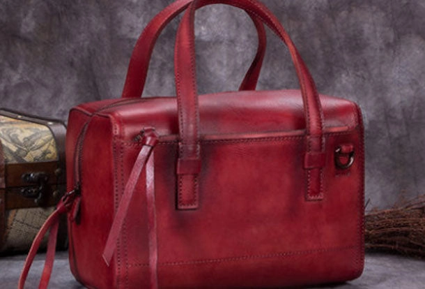 Genuine Leather Handbag Boston Bag Vintage Crossbody Bag Shoulder Bag Purse For Women Sophisticated Look