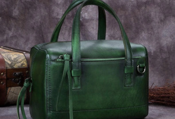 Daily Aesthetic Genuine Leather Handbag Boston Bag Vintage Crossbody Bag Shoulder Bag Purse For Women