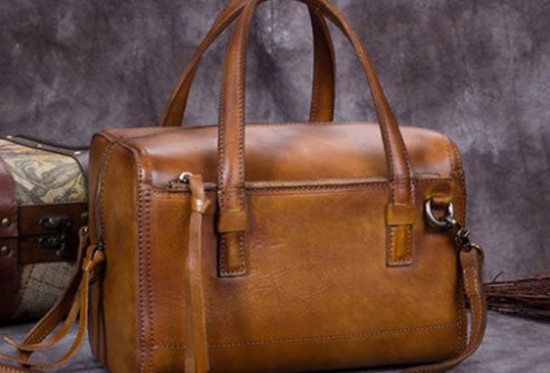 Elegant Heritage Genuine Leather Handbag Boston Bag Vintage Crossbody Bag Shoulder Bag Purse For Women