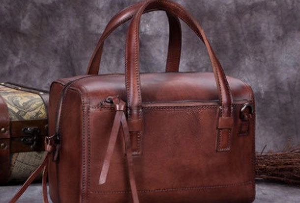 Soft Leather Durable feature Genuine Leather Handbag Boston Bag Vintage Crossbody Bag Shoulder Bag Purse For Women