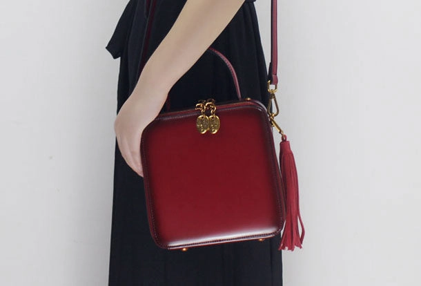 Genuine Leather handbag Cube bag shoulder bag for women leather crossbody bag Versatile Style