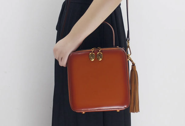 Recycled Leather Compact utility pouch Genuine Leather handbag Cube bag shoulder bag for women leather crossbody bag