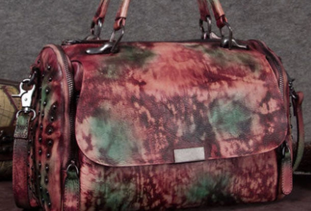 Genuine Leather Handbag Rivet Crossbody Bag Shoulder Bag Purse For Women Trendy leather satchel