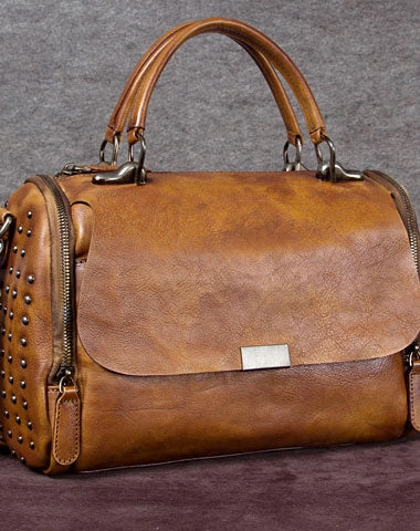 Smart Utility Genuine Leather Handbag Rivet Crossbody Bag Shoulder Bag Purse For Women
