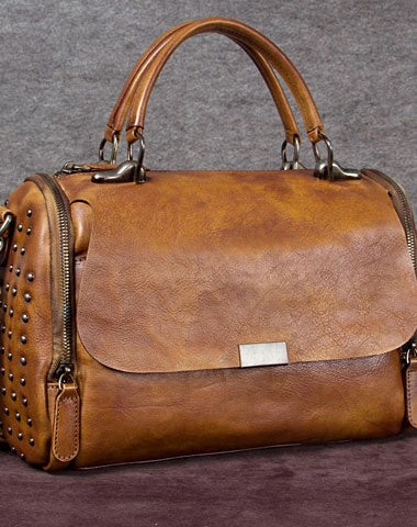 Genuine Leather Handbag Rivet Crossbody Bag Shoulder Bag Purse For Women Aesthetic Vision Versatile Piece