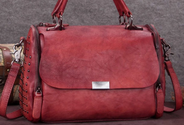 Genuine Leather Handbag Rivet Crossbody Bag Shoulder Bag Purse For Women Timeless Spirit Picnic Mood