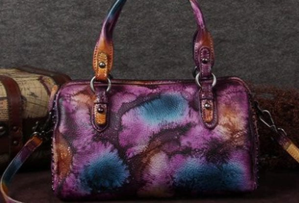 Polished Metal Genuine Leather Handbag Rivet Vintage Bag Crossbody Bag Shoulder Bag Purse For Women