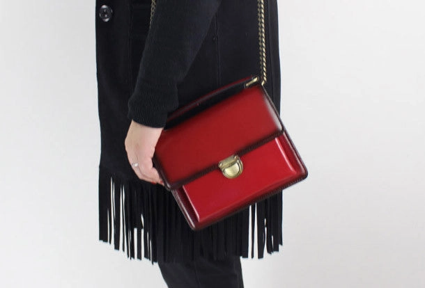 Distinct Spirit Durable Build Genuine Leather handbag shoulder bag black red for women leather crossbody bag