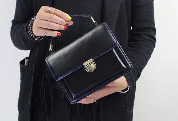 Genuine Leather handbag shoulder bag black red for women leather crossbody bag Sleek Finish Carry Essential