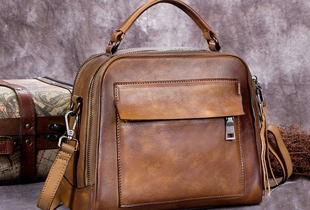 Genuine Leather Handbag Vintage Crossbody Bag Shoulder Bag Purse For Women Durable weekend duffel