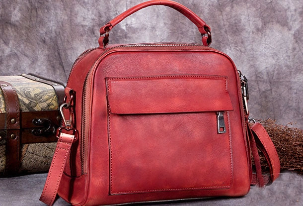 Travel Function Genuine Leather Handbag Vintage Crossbody Bag Shoulder Bag Purse For Women