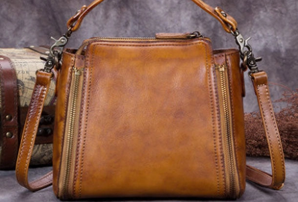 Modern Minimalist Genuine Leather Handbag Vintage Crossbody Bag Shoulder Bag Purse For Women