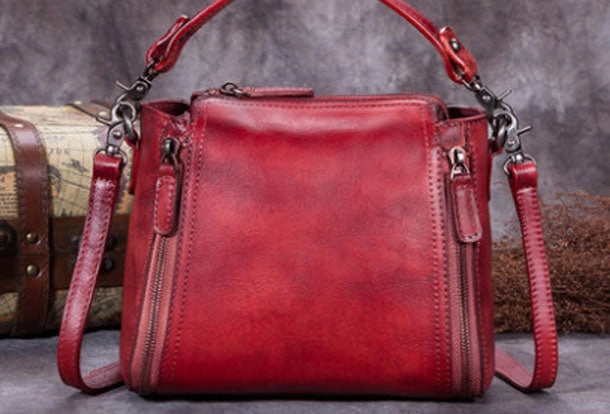 Compact Style Genuine Leather Handbag Vintage Crossbody Bag Shoulder Bag Purse For Women