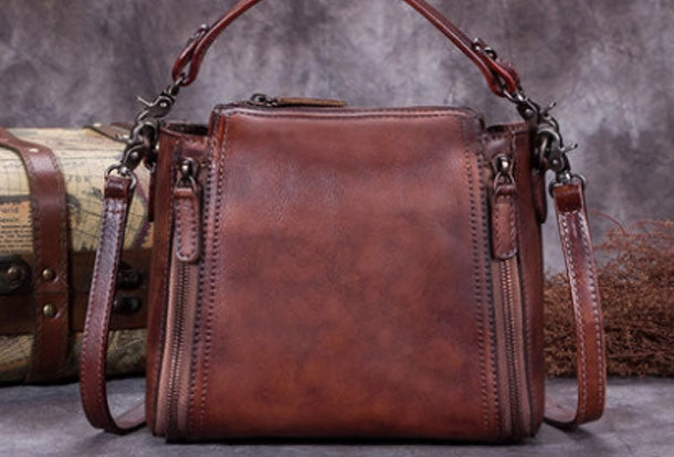 Genuine Leather Handbag Vintage Crossbody Bag Shoulder Bag Purse For Women Structured Design Casual Look