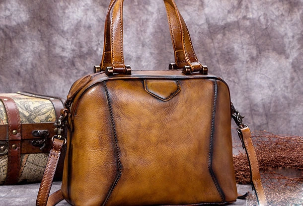Boho Style Compact Shopper Genuine Leather Handbag Vintage Crossbody Bag Shoulder Bag Purse For Women