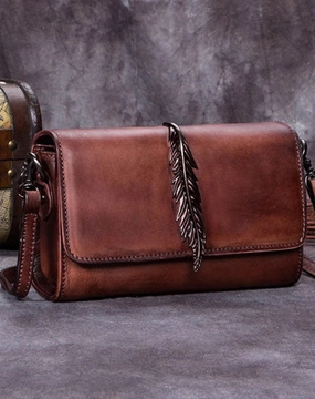 Easy Carry Genuine Leather Handbag Vintage Feather Bag Crossbody Bag Shoulder Bag Purse For Women