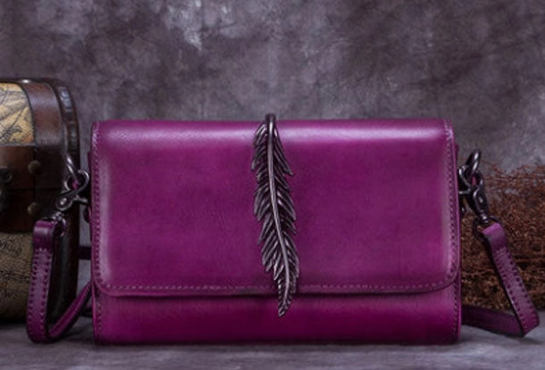 Genuine Leather Handbag Vintage Feather Bag Crossbody Bag Shoulder Bag Purse For Women Luxury Identity