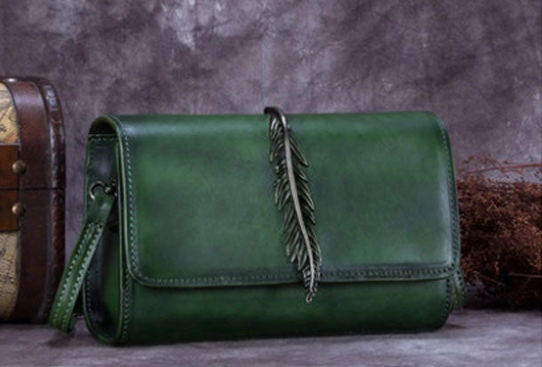 Genuine Leather Handbag Vintage Feather Bag Crossbody Bag Shoulder Bag Purse For Women Functional Craft Trendy Accent