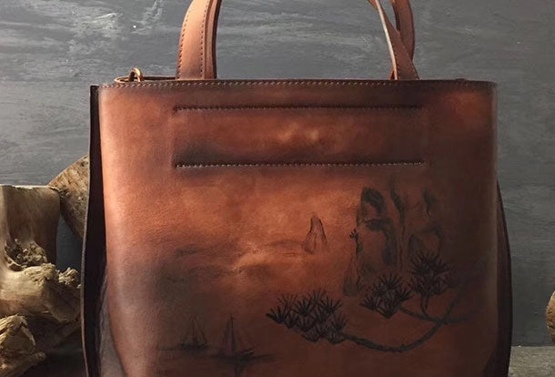 City Style Genuine Leather Handbag Vintage Painted Bag Crossbody Bag Shoulder Bag Purse For Women