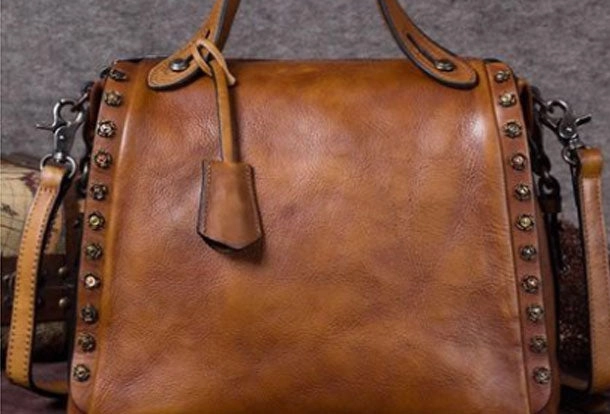 Genuine Leather Handbag Vintage Rivet Crossbody Bag Shoulder Bag Purse For Women Trendy handbag for events Subtle Detail
