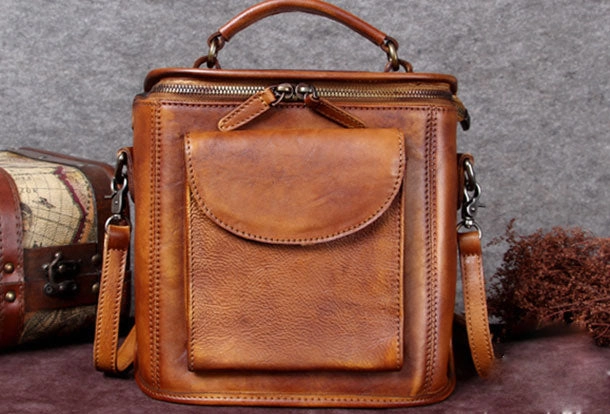 Genuine Leather Handbag Vintage Satchel Bag Shoulder Bag Crossbody Bag Purse For Women Essential Accessory