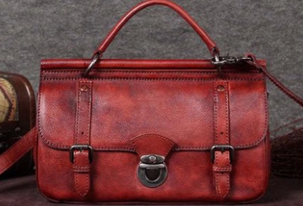 Everyday Wear Functional Shape Genuine Leather Handbag Vintage Satchel Crossbody Bag Cube Shoulder Bag Purse For Women