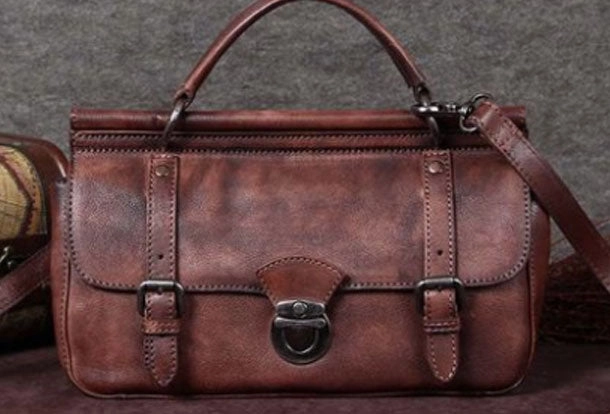 Iconic Piece Genuine Leather Handbag Vintage Satchel Crossbody Bag Cube Shoulder Bag Purse For Women