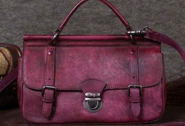 Genuine Leather Handbag Vintage Satchel Crossbody Bag Cube Shoulder Bag Purse For Women Contemporary Detail Luxury Evening