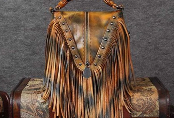 Genuine Leather Handbag Vintage Tassel Bamboo Crossbody Bag Shoulder Bag Purse For Women Soft Material