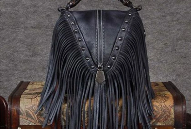 Handcrafted Detail Genuine Leather Handbag Vintage Tassel Bamboo Crossbody Bag Shoulder Bag Purse For Women