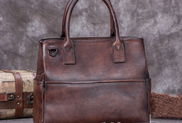 Timeless Detail Smart innovation Genuine Leather Handbag Vintage Tote Bag Shoulder Bag Purse For Women