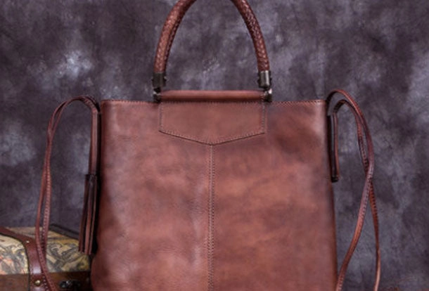 Genuine Leather Handbag Vintage Tote Woven Tassel Crossbody Bag Shoulder Bag Purse For Women Modern Accent