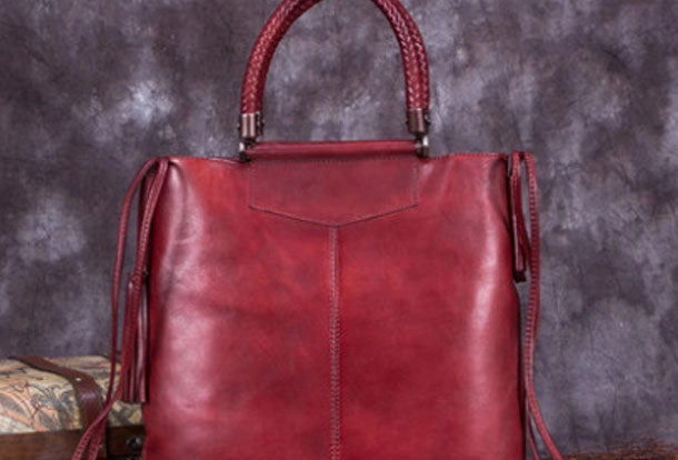 Stylish Companion Genuine Leather Handbag Vintage Tote Woven Tassel Crossbody Bag Shoulder Bag Purse For Women