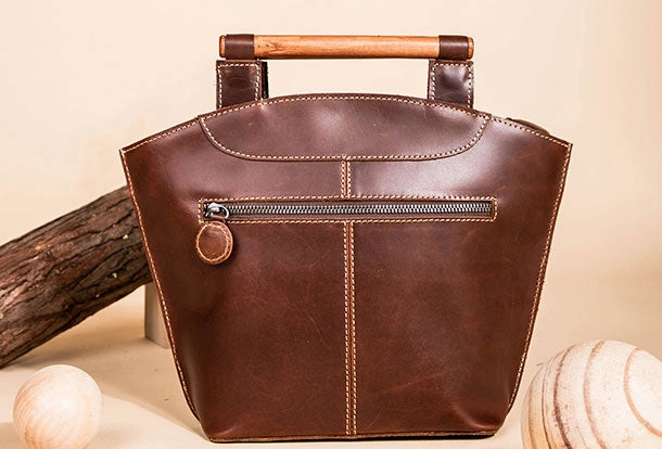 Genuine Leather Handbag Wooden Handmade Bag Shoulder Bag Purse For Women Casual Function Classic Look