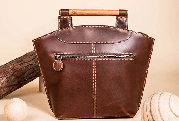 Daily Aesthetic Smart Evening Genuine Leather Handbag Wooden Handmade Bag Shoulder Bag Purse For Women