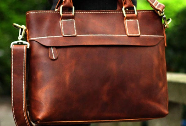 Stylish Companion Genuine Leather Mens Briefcase Messenger Bag Laptop Bag Shoulder Bag for men