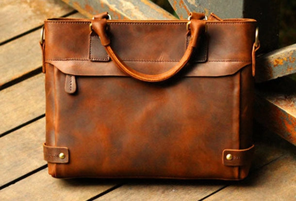 Sustainable Choice Genuine Leather Mens Briefcase Messenger Bag Laptop Bag Shoulder Bag for men