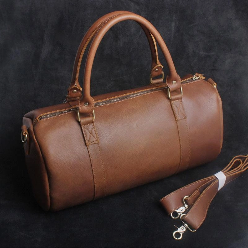 Genuine Leather Mens Bucket Bag Cool Weekender Bag Travel Bag Duffle Bags Overnight Bag Holdall Bag for men Foldable Travel Bag