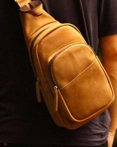 Trend Style Genuine Leather Mens Chest Bag Cool Sling Bag Waist Bag Bike Bag Cycling Bag For Men