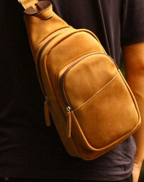 Trend Style Genuine Leather Mens Chest Bag Cool Sling Bag Waist Bag Bike Bag Cycling Bag For Men